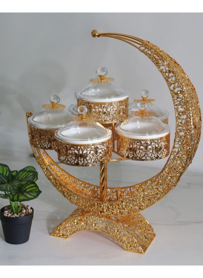 Buy 6 Grid Divided Serving Tray with Lid - Dry Nuts, Candy. Golden color in Saudi Arabia