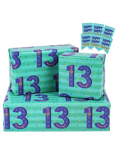 Buy Birthday Wrapping Paper Sheets With Gift Tags For Teenager Boys' Birthday Gift Wrap 6 Fold On Sheets Each Set 27 Inches X 19 Inches Age 13 in UAE