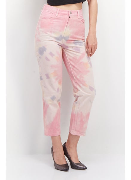 Buy Women Regular Fit High Waist Tie Dye Denim, Pink Combo in Saudi Arabia