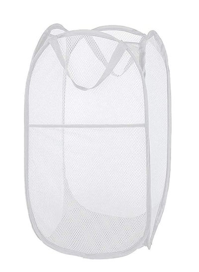 اشتري Foldable Pop Up Net Laundry Basket - Storage Solution - Compact Bin - Mesh Collapsible Bag - Laundry Hamper - Collapsible Laundry Basket with Durable Handles & Side (White) في الامارات