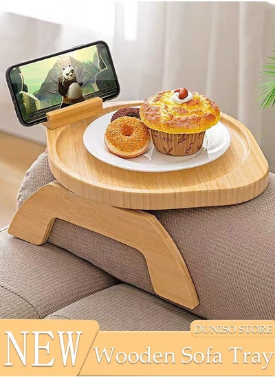 اشتري Sofa Tray with Rotating Mobile Phone Holder, Wooden Bamboo Couch Tray Armrest, Foldable Clip On Sofa Tray for Wide Sofas, Non-Slip Couch Armrest Table as Sofa Drink Holder Shelf في السعودية