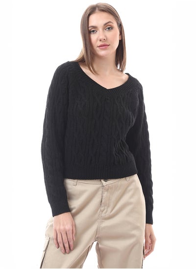 Buy Black Slip On Braided Knit Short Pullover in Egypt