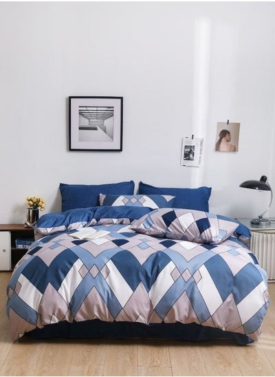 Buy Reversible Duvet cover 6 Pieces set Geometric Design Blue Color in UAE