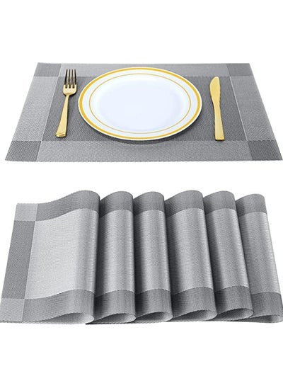 Buy 6 Pieces Placemats, Place Mats for Kitchen Dining Table, Heat-Resistant StainAnti-Skid Washable PVC Table Mats, Easy to Cleaning Woven Vinyl Dinner Mats (Grey) in Egypt