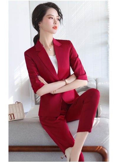 Buy Latest Design Women Office Embroidery Red Work Uniform Suits in UAE