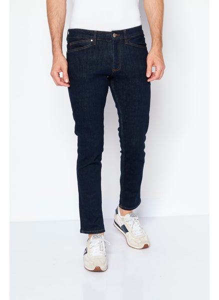 اشتري Men Slim Fit Solid Stretchable Denim Jeans, Navy في الامارات