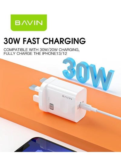 Buy 30W PD Fast Charger For Apple iPhone White in UAE