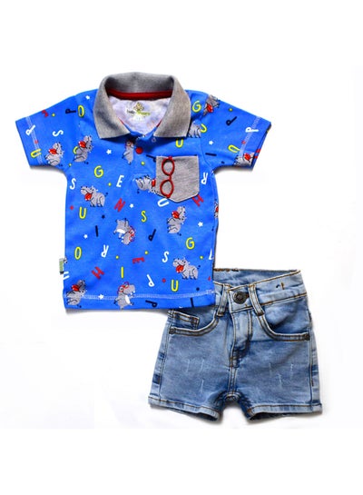 Buy Baby Boys Polo T-shirt with 3D glasses & Denim Shorts Set in Egypt