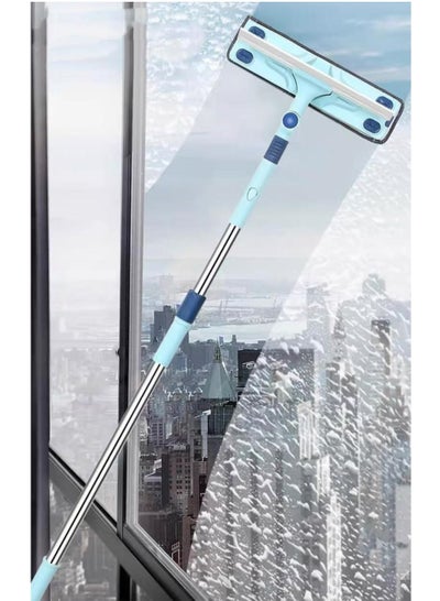 Buy Telescopic Window Cleaning Kit,Window Squeegee 2-in-1 Cleaner with Microfiber Scrubber,Indoor and Outside Window Glass Washing Tools with Long Extendable Handle，3pcs microfiber fabric in UAE