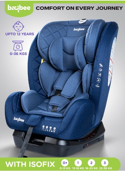 Buy Baybee Convertible Car Seat for Baby 0 to 12 Years with ISOFIX, 3 Position Recline, Headrest Adjustable ECE R44/04 Safety Certified Travel Baby Car Seat for Toddlers Kids Boys Girls Blue in UAE