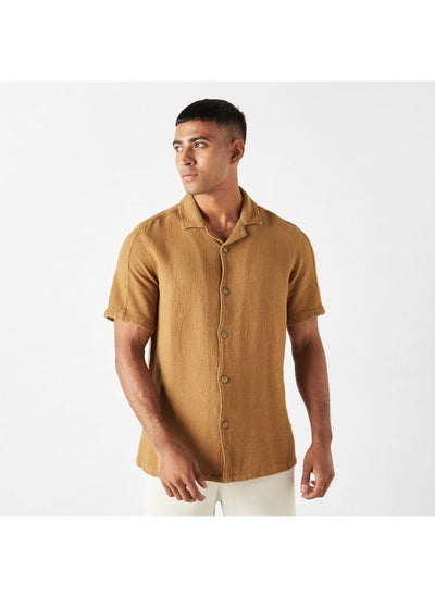 Buy Lee Cooper Relaxed Fit Textured Oversized Shirt with Short Sleeves in UAE