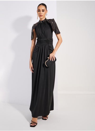 Buy Embellished Cape Empire Waist Maxi Dress in Saudi Arabia