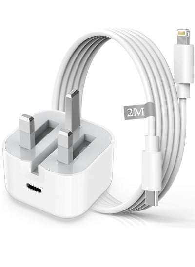 اشتري iPhone Fast Charger, iPhone Charger Plug and Cable 2M [Apple MFi Certified], HOSOW 20W USB C Fast Charger iPhone Power Adapter with USB C to Lightning Cable for iPhone 14 13 12 Pro Max/Mini/11/XS/SE/8 في الامارات