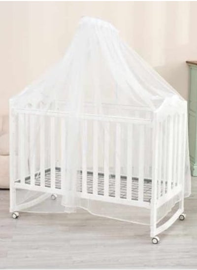 Buy Wooden Babies Bed with Elegant Design With Iron Base 3 Heights and Mosquito Net High Quality Wood For 0-4 Years 120x60cm in Saudi Arabia