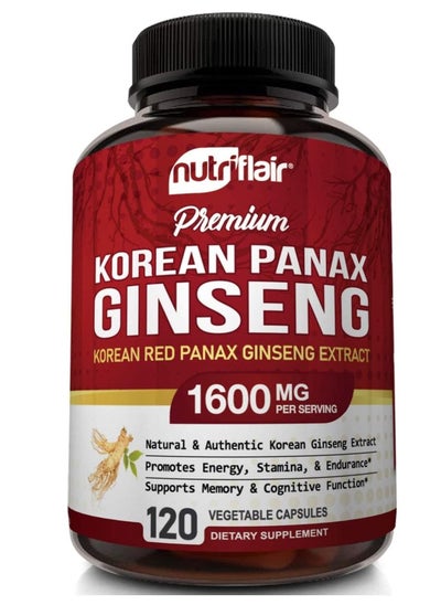 Buy NutriFlair Korean Red Panax Ginseng 1600mg, 120 Vegan Capsules in UAE