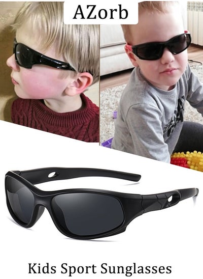 Buy Kids Sunglasses for Boys Girls Polarized Sports Childrens Cycling Soft Silicone Frame Sun Glasses for Kids Age 3-14 UV Protection Sunglasses Black in Saudi Arabia