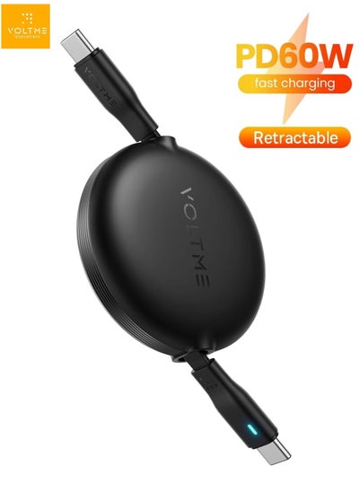 Buy Retractable USB C Cable 【1m】, PD 60W Retractable USB C to USB C Fast Charging Data Cable , USB C Retractable Phone Charger Cable for iPhone 15/Pro/Plus/Pro Max/MacBook/iPad Pro/Samsung S24 - Black in UAE