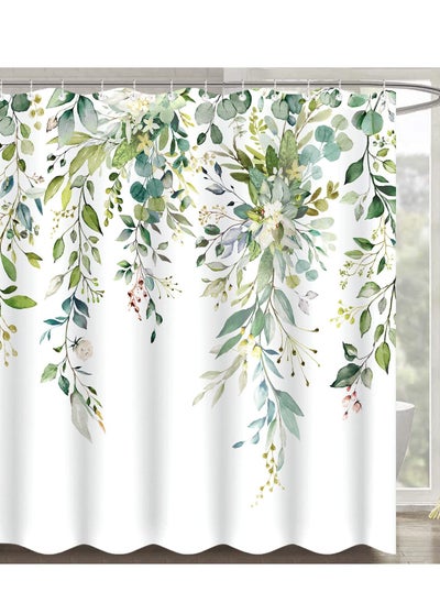 اشتري Green Eucalyptus Shower Curtain Watercolor Floral Plant Leaf Shower Curtains for Bathroom Sage Botanical Flower Waterproof Fabric Bath Curtain Decor with Hooks في السعودية