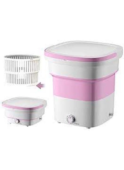 Buy Mini Foldable Washing Machine Lightweight Travel Laundry Washer with Folding Tub Portable Compact Clothes Cleaning Machine (Pink) in UAE