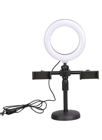 Buy LED Ring Light Dimmable LED Desktop Fill Light 3 Colors Modes with 2/3 Phone Holders Curved Lampshade Design Eye Protection Without Glare for Live Stream Makeup (Color : A) in UAE