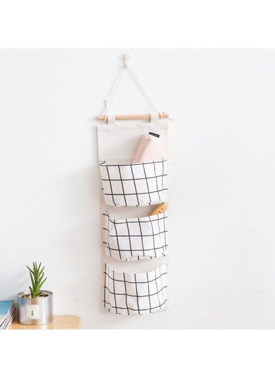 Buy 3 Pockets Cotton Linen Wall Hanging Storage Bag Over The Door Organizer Wall Mounted Hanging Closet in UAE