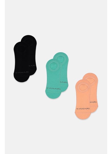 Buy Men 3 Pairs Round Invisible Socks, Turquoise and Coral and Black in Saudi Arabia