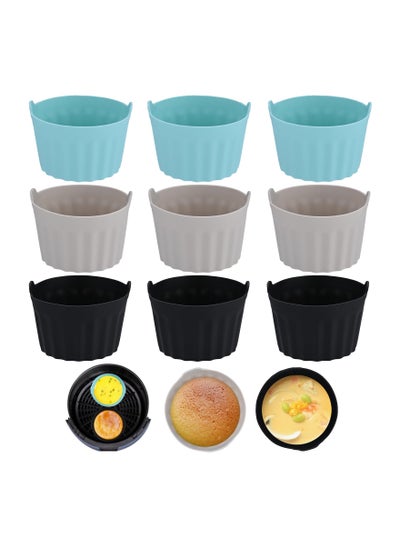 اشتري 9 Pcs Ramekins for Air Fryer Egg Tart Mould Accessories Silicone Tray Large Muffin Cups Baking Cake Blue Grey Black في الامارات