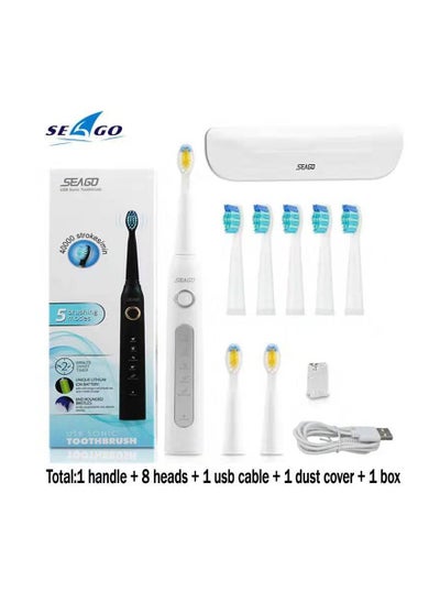 Buy Seago blue electric toothbrush with 5 brush heads, multiple brushing modes and built-in timer in Saudi Arabia