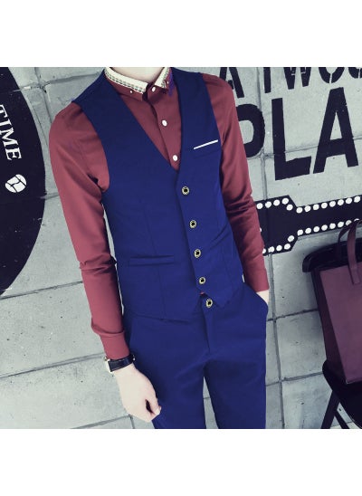 Buy 1 x 5 pcs Slim Fit Vest Korean Style Mens Waistcoat Blue 4 Buckle in Saudi Arabia