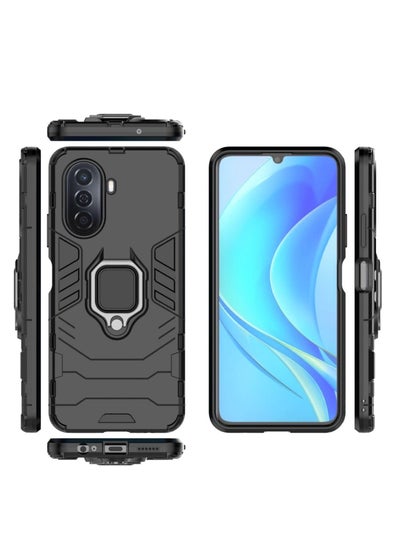 Buy Protective Case Cover with Magnetic Ring Kickstand for Huawei Nova Y70 Black in Saudi Arabia