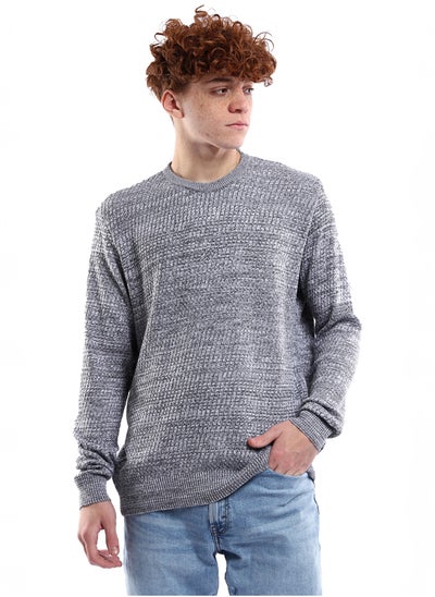 اشتري Round Neck Knitted Grey & White Pullover في مصر