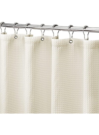 Buy Premium Shower Curtain Thick Fabric Waffle Weave Design 5-Star Hotel Quality, Waterproof Mildew-Proof No Smell Washable With 12 Plastic Hooks For Bathroom in UAE