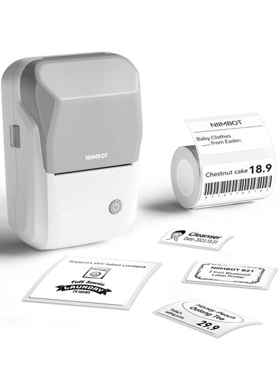 Buy B1 Thermal Label Printer  with 1 Roll 50mm*30mm White Tape, Portable Bluetooth Label Maker with  20-50mm Print Width, USB Rechargeable, Easy to Use for Office, Home, Business, Grey in Saudi Arabia