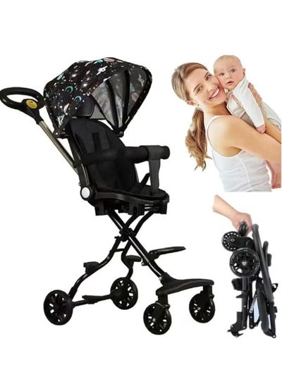 اشتري Baby Stroller Professional Foldable 4 Wheels Ergonomic Adjustable Infant Carriage for 1 to 6 Years Old, Portable Folding Lightweight Baby Stroller Compact Stroller Airplane Travel في الامارات