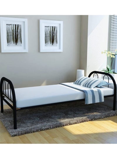 Buy Heavy Duty Single Metal Steel Bed with Medicated Mattress Dimension 90x190 Centimeters Black Black in UAE