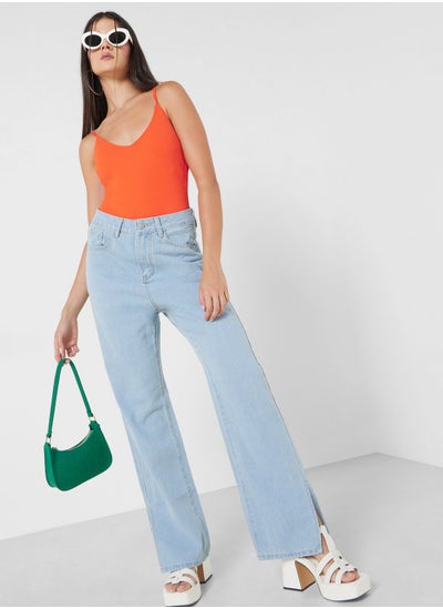 Buy Slit Hem Detail Jeans in UAE