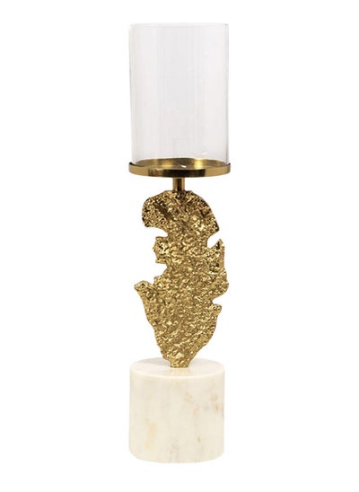 اشتري Dama Pillar Candle Holder, Gold White & Clear - 10x39 cm في الامارات