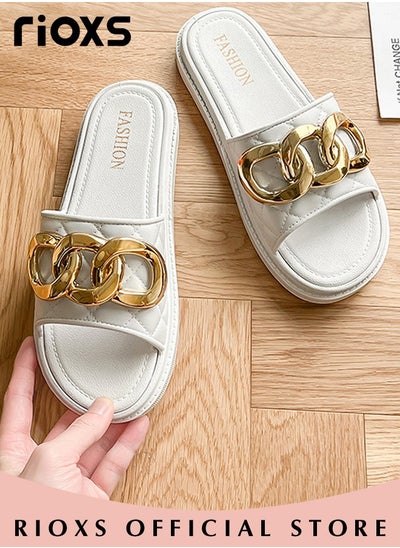 Buy Womens Metallic Chains Flat Sandals Soft Sole Open Toe Slippers Non-Slip Beach Sandals For Indoor And Outdoor Wear in UAE