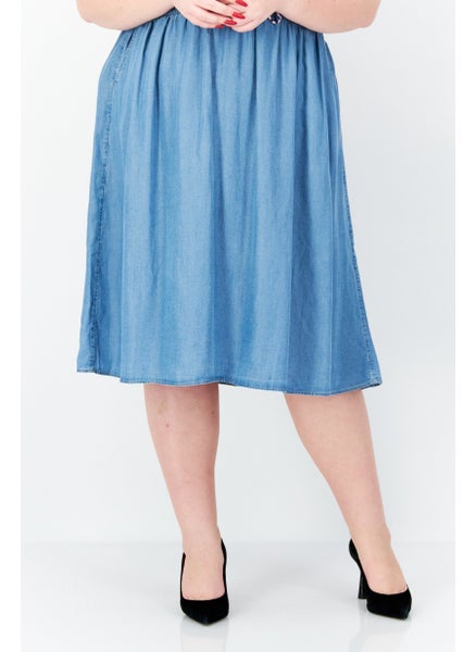 اشتري Women Solid Midi Skirts, Blue في الامارات