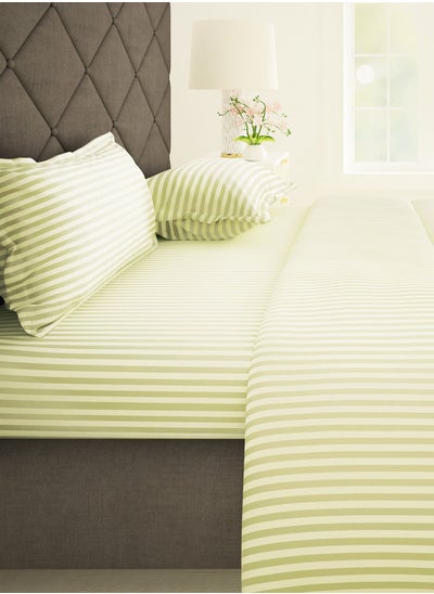 Buy Forever Collection 300 TC Pure Cotton Bedsheet Satin Stripe King Size 270 X 270 cm Flat Sheet With Two Pillow Covers Mint Green in UAE