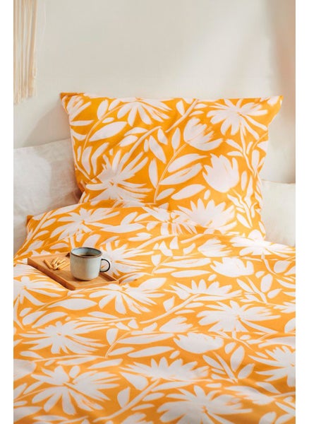 Buy Single Premium Cotton Floral Print Duvet Set 135 x 200 cm, Yellow/White in UAE