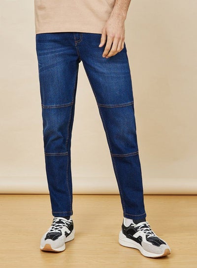 Buy Crop Length Dark Washed Jeans with Panel Stitch Detail in Saudi Arabia