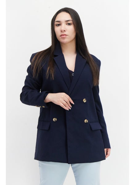 Buy Women Regular Fit Plain Blazer, Navy in UAE