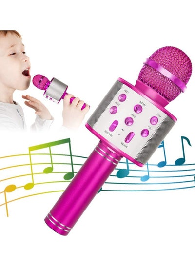 Buy Wireless Bluetooth Karaoke Microphone for Kids, 5-in-1 Portable Handheld Karaoke Mic Speaker Player Recorder with Adjustable Remix FM Radio for Kids Girls Boys Teens Birthday (858-Hot Pink) in UAE