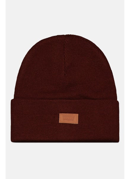 اشتري Men Embroidered Brand Logo Knitted Beanie, Maroon في الامارات