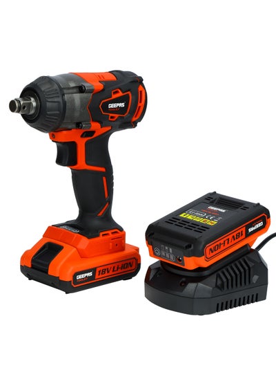 Buy Geepas 18V 1/2" Drive Cordless Impact Wrench, GIW1820BLC-240, Cordless Impact Wrench with 2 Li Batteries, Fast Charging, BL Motor, Maximum Fastening Torque, 350 NM|LED Light, Red in UAE