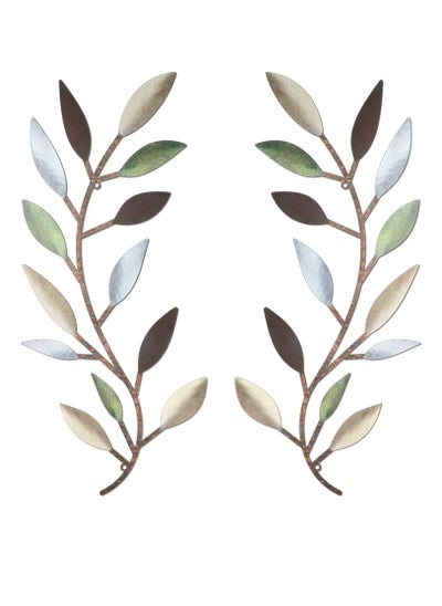 Buy 2 Pieces Metal Tree Leaf Wall Decor Vine Olive Branch Leaf Wall Art Wrought Iron Scroll Above The Bed, Living Room, Outdoor Decoration (Colorful) in UAE