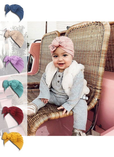 اشتري 7-Piece Baby Bow Pleated Hat Solid Knotted Indian Hat Breathable Soft Cute Pullover Hat في الامارات