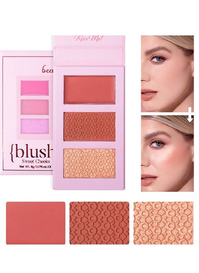 Buy 3 Color Sweet Cheeks Blush-3 Colors Facial Blush Palette, 1 Piece Multi Purpose Blusher Facial Highlighter Contour Makeup Palette, Matte Shimmer Pearly Blusher Palette in UAE