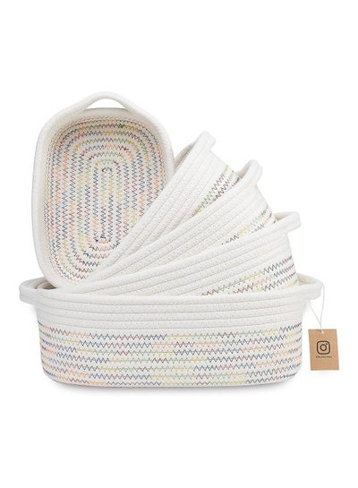 Buy 5-Piece Rectangle Storage Basket Set- Natural Cotton Rope Woven Baskets for Organizing in Saudi Arabia